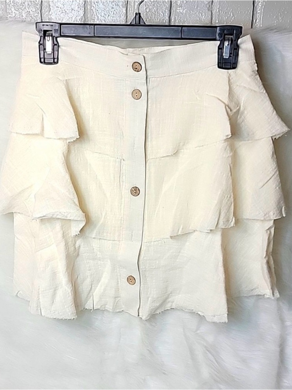 Very J Ivory Ruffle Button-Front Mini Skirt - Picture 2 of 6